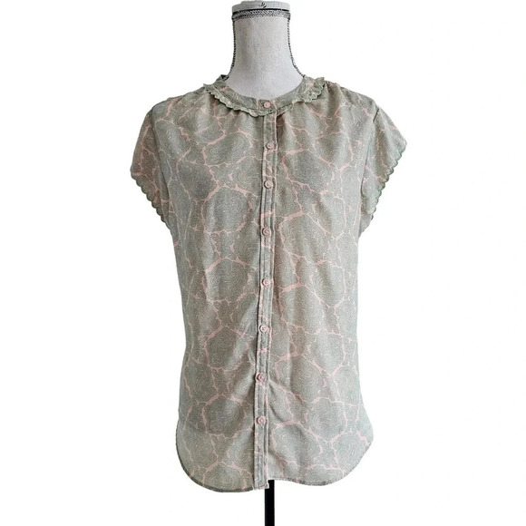 Joie Green Cream Paisley Print Blouse - Picture 1 of 7
